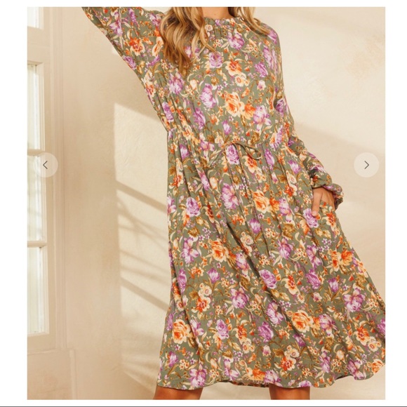 Gypsy Boho Chic Floral Pattern Long Sleeve Mini Dress - Picture 5 of 5